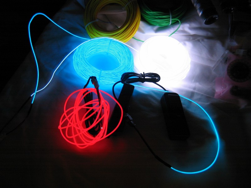 Electroluminescent wire in action.